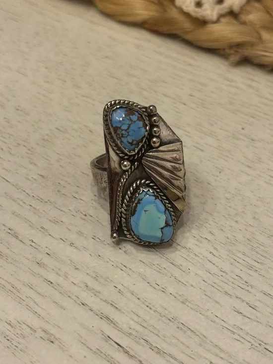 GOLDEN HILLS TURQUOISE 925 STERLING SILVER ADJUSTABLE RING - Picture 13 of 17